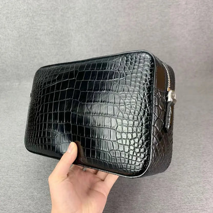 Crocodile Leather Crossbody Bag for Men – Black Shoulder Clutch