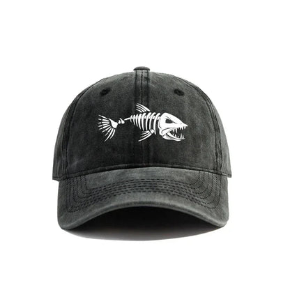 Fish Bone Baseball Cap Distressed Washed Cotton Fishing Hat