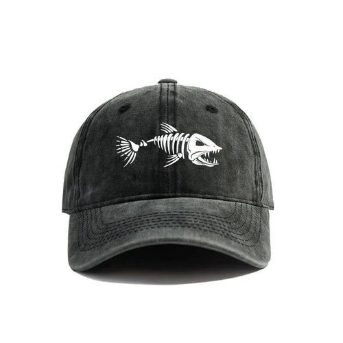 Fish Bone Baseball Cap Distressed Washed Cotton Fishing Hat