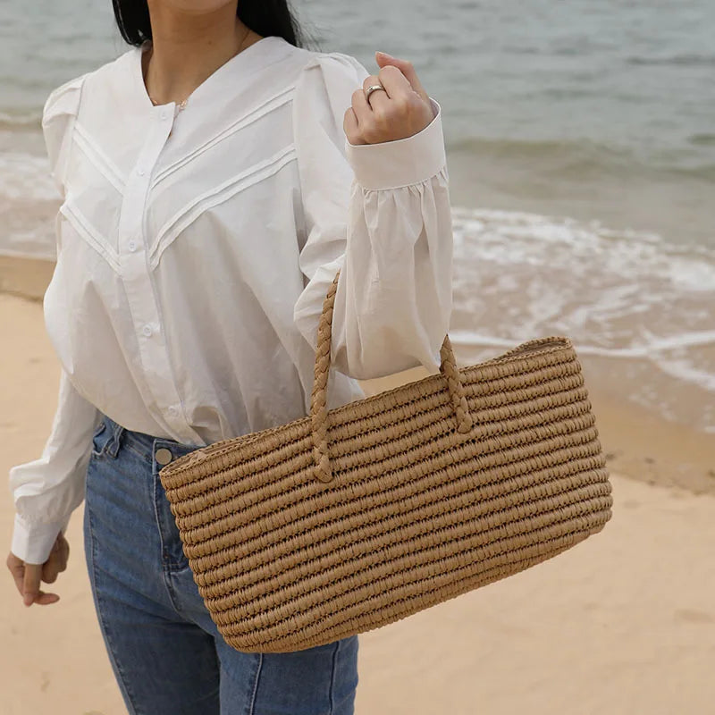 Handmade Straw Beach Tote Bag – Large Capacity Woven Shoulder Bag