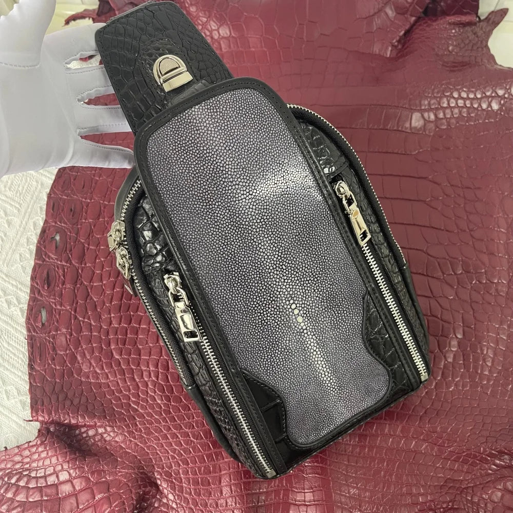 Crocodile & Stingray Leather Sling Bag for Men – Handmade Crossbody