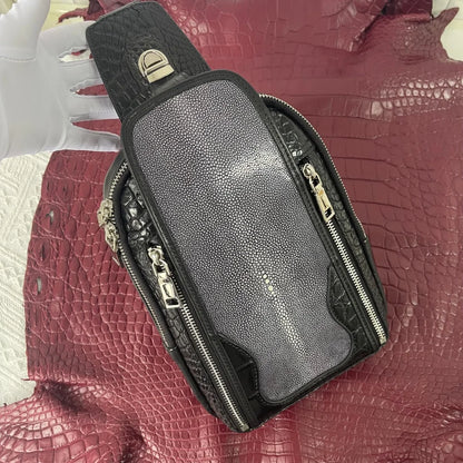 Crocodile & Stingray Leather Sling Bag for Men – Handmade Crossbody