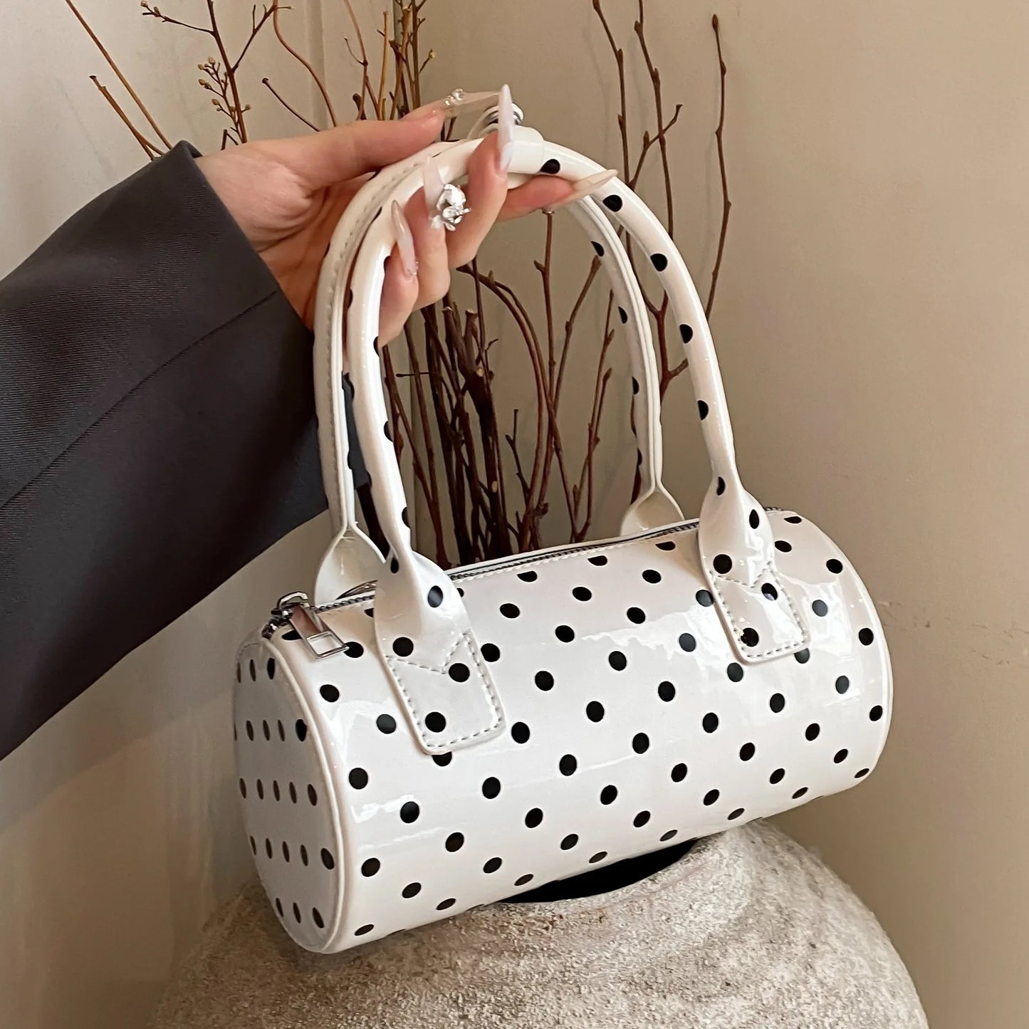 Polka Dot Boston Bag – Women's Lacquer Leather Shoulder Crossbody