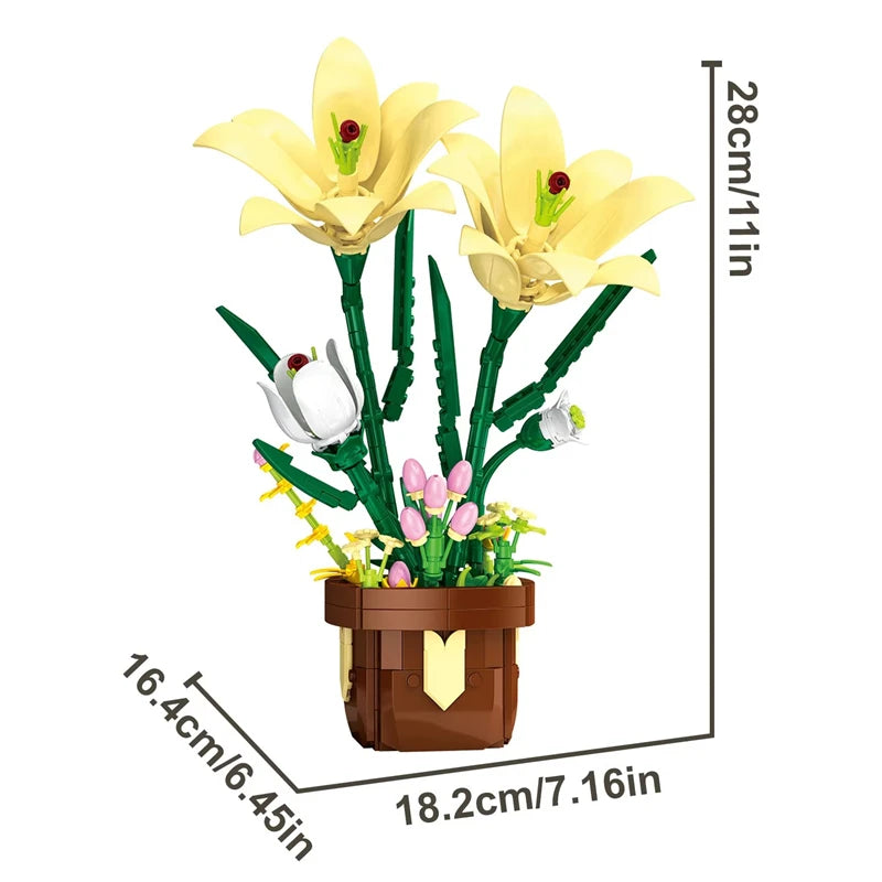 Flower Bouquet Building Blocks – Potted Plant Home Decor Set