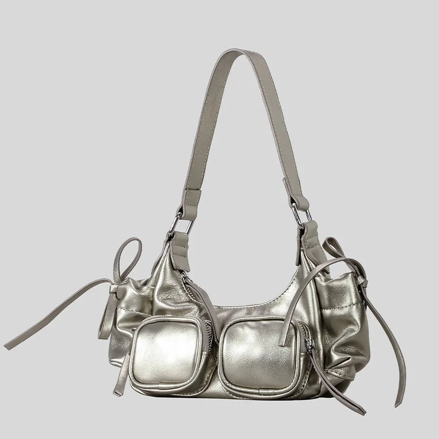 Vintage Multiple Pockets Underarm Bag Designer Women Shoulder Bags Luxury Pu Leather Crossbody Y2k