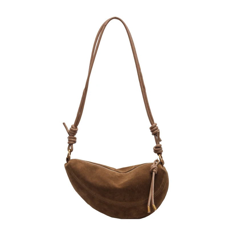 Faux Suede Dumpling Hobo Bag – Women's Crossbody Shoulder Bag