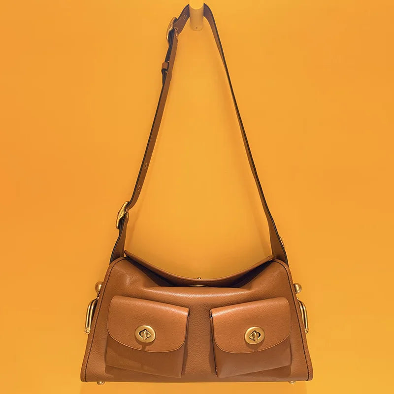 Women Lady Pu Leather Bags Big Capacity Vintage Style Shoulder Hand Zipper Closure Multi Pocket