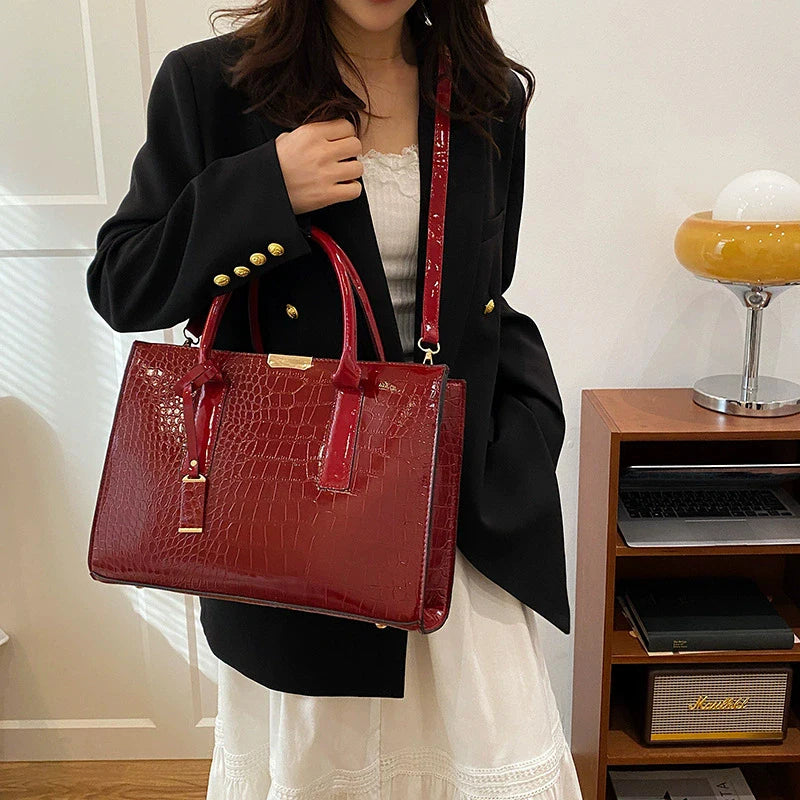 Crocodile Pattern Tote Bag for Women – Large Capacity PU Leather Shoulder Bag