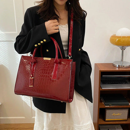Crocodile Pattern Tote Bag for Women – Large Capacity PU Leather Shoulder Bag