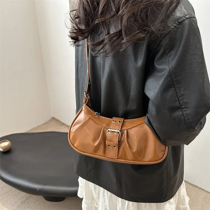 Y2K Buckle Shoulder Bag PU Leather Crossbody for Women