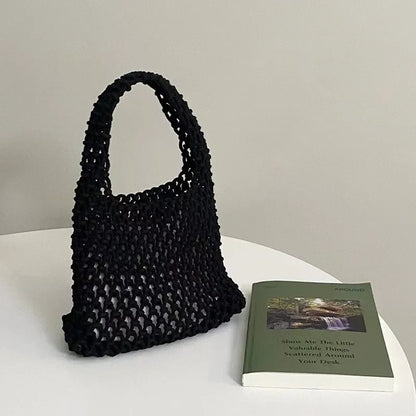 Crochet Tote Bag – Handwoven Hollow Knit Beach Shoulder Bag for Women