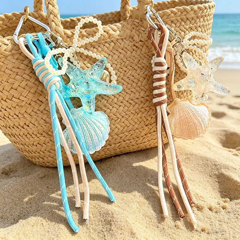 Ocean Starfish Beaded Keychain – Cute Bag Charm with Tassel