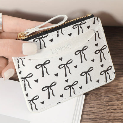Cute Bow PVC Card Holder & Coin Purse for Women – Slim Zip Wallet