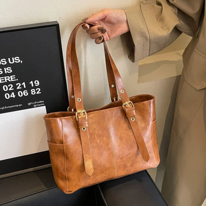 PU Leather Tote Bag Retro Large Capacity Women's Shoulder Bag