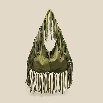 Vintage Suede Hobos Women Shoulder Bags Bohemian Tassel Handbags Large Capacity Tote Bag Autumn