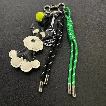Schnauzer Keychain Bag Charm – Tennis Racket & Rope Tassel