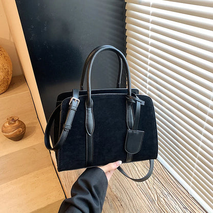 Moods Luxury Designer Top-Handle Boston Bags Women Pu Suede Pure Color Big Capacity Shopper Shoulder