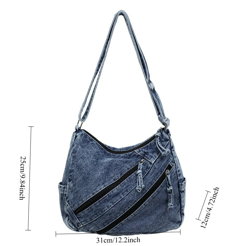 Winter Shoulder Bag Large Capacity Denim Storage Korean Style Comfortable Versatile Texture