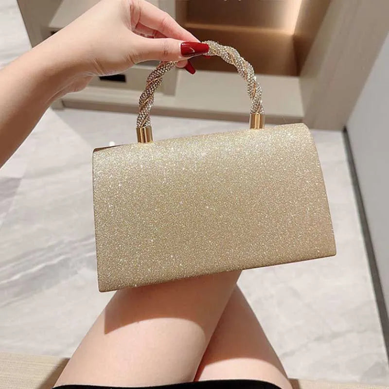 Glitter Evening Clutch Bag – Diamond Bow Chain Crossbody Purse