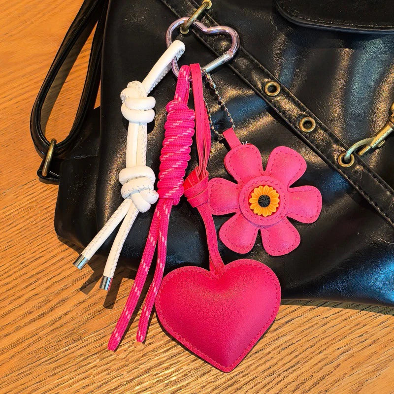 PU Leather Flower Tassel Bag Charm Keychain