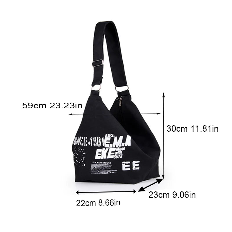 Large Canvas Hobo Shoulder Bag for Women – Letter Print