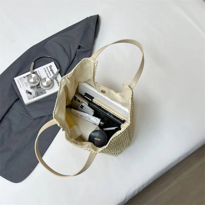 Straw Beach Tote Bag – Large Capacity Woven Shoulder Bag for Women