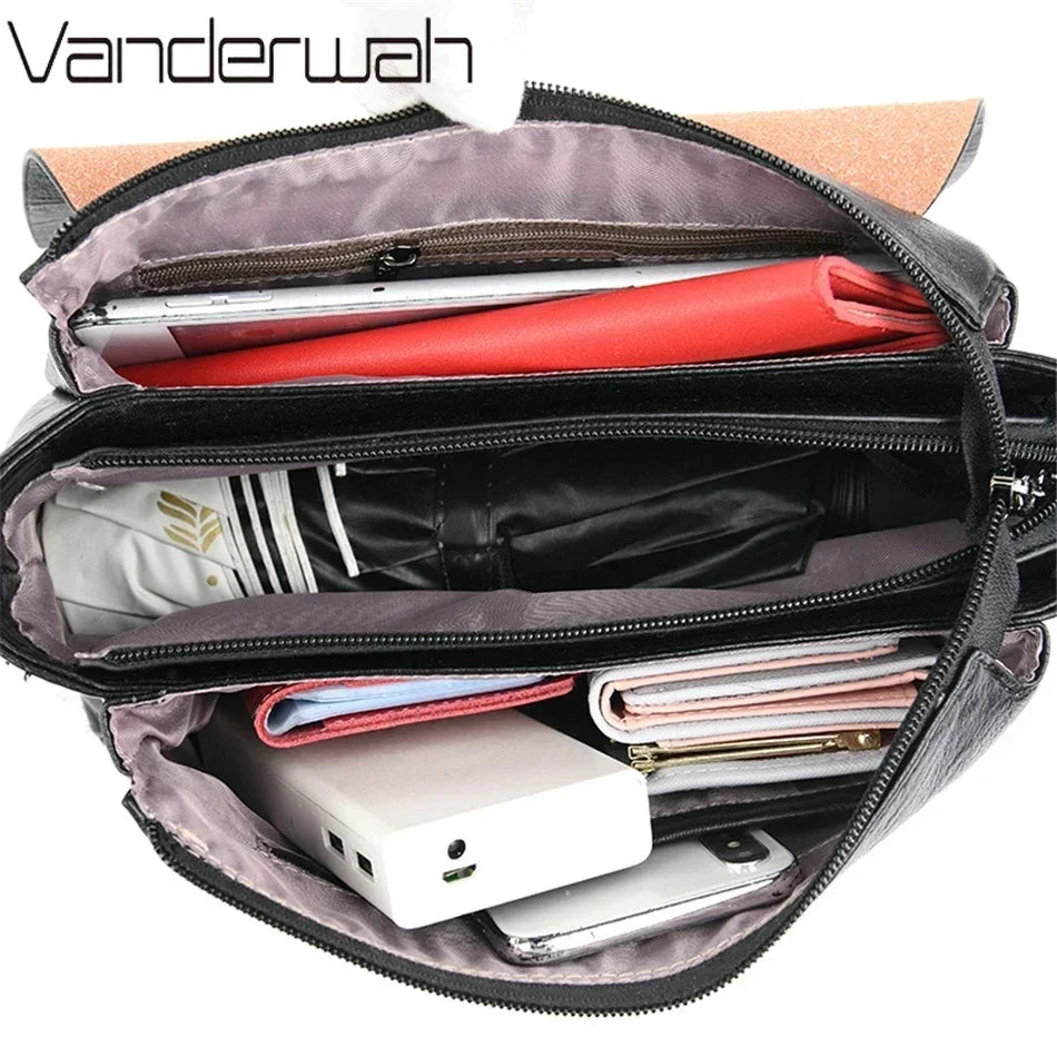 3-Layer Leather Crossbody Shoulder Bag for Women – Luxury Designer Handbag