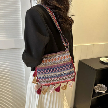 Vintage Women S Bag Tassel Ethnic Handwoven Crossbody Lady Hippie Sling Shoulder Bags Ladies Handbag