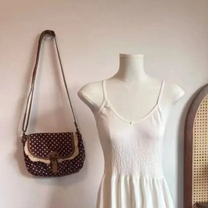 Polka Dot Vintage Canvas Crossbody Bag for Women