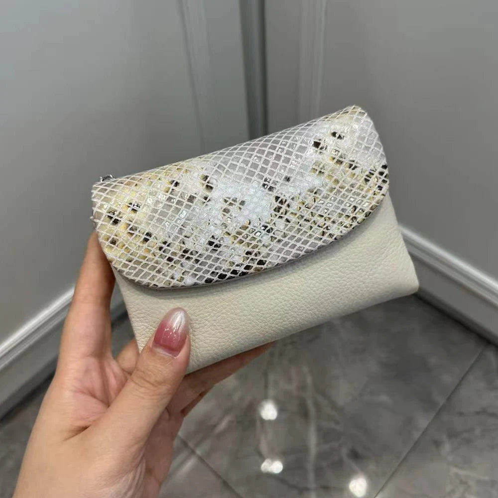 Snake Pattern Genuine Leather Tri-Fold Short Wallet for Women