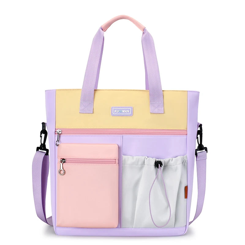Color Block Crossbody Tote Bag – Large Waterproof School Bag