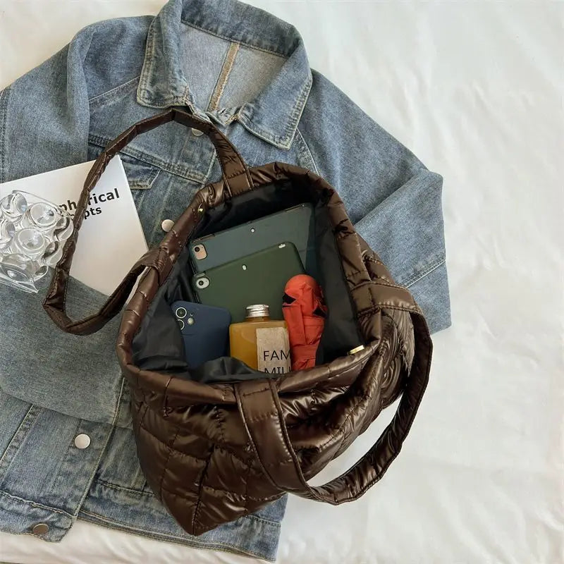 Quilted Puffer Tote Bag for Women – Large Padded Shoulder Bag