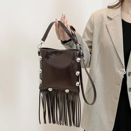 Tassel Rivet Shoulder Bag for Women – Compact Phone Purse