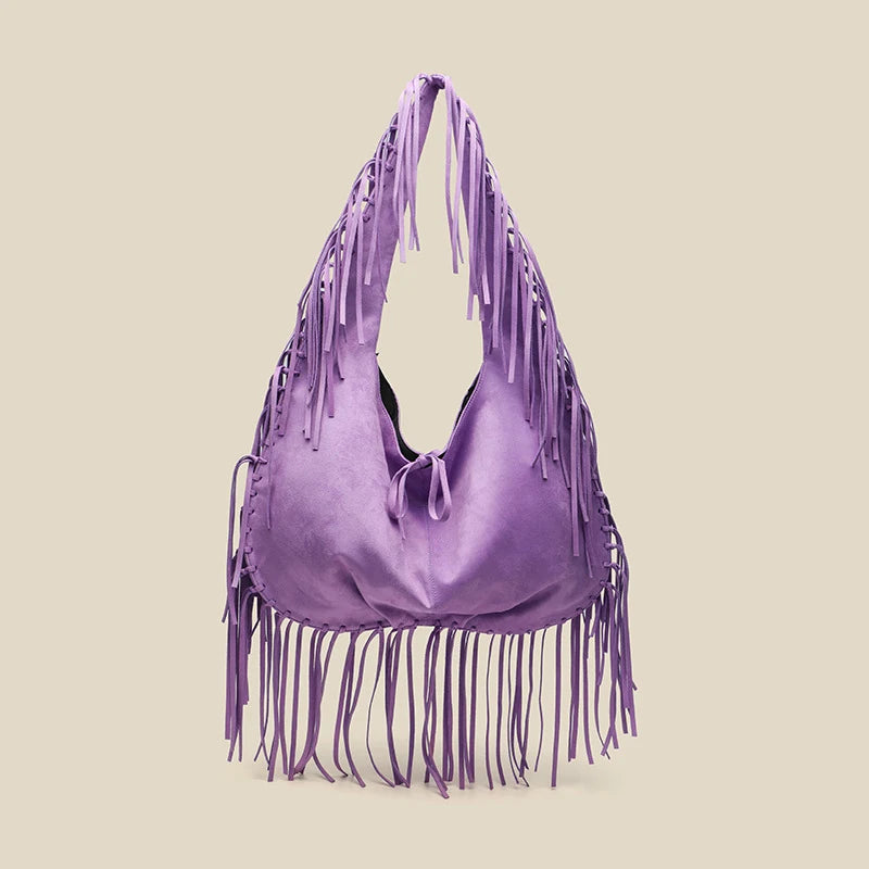 Vintage Suede Hobos Women Shoulder Bags Bohemian Tassel Handbags Large Capacity Tote Bag Autumn