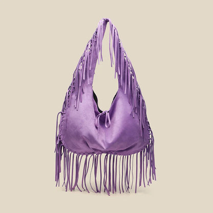 Vintage Suede Hobos Women Shoulder Bags Bohemian Tassel Handbags Large Capacity Tote Bag Autumn