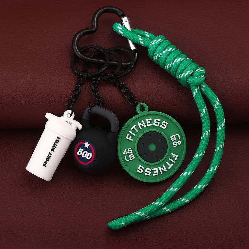 Fitness Gym Keychain Set – Mini Dumbbell, Weight Plate & Shaker Bottle Charm