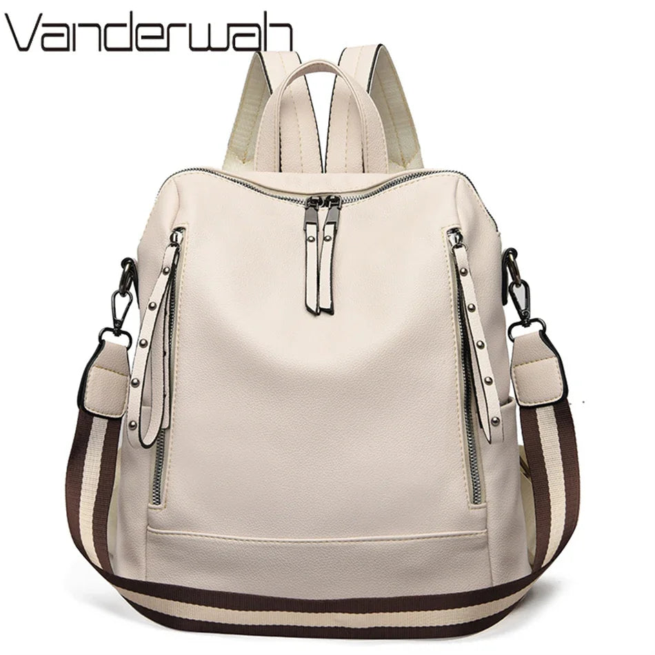 Leather Backpack for Women – Waterproof Anti-Theft Bag