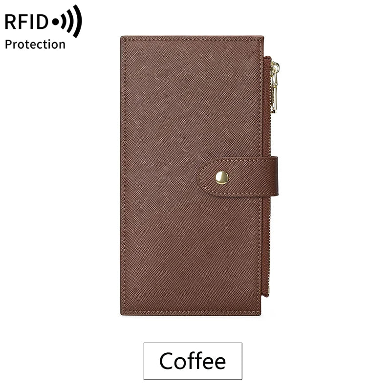 RFID Women's Long Wallet – Double Zipper Bifold Multi-Card Holder