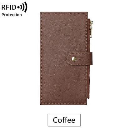 RFID Women's Long Wallet – Double Zipper Bifold Multi-Card Holder