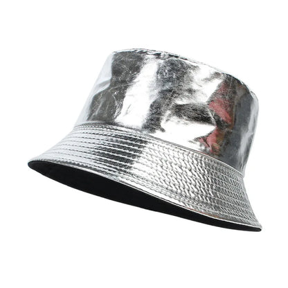 Shiny PU Leather Bucket Hat – Unisex Waterproof Cap