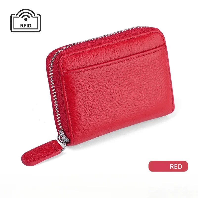 RFID Blocking Genuine Leather Card Holder Wallet with Zipper