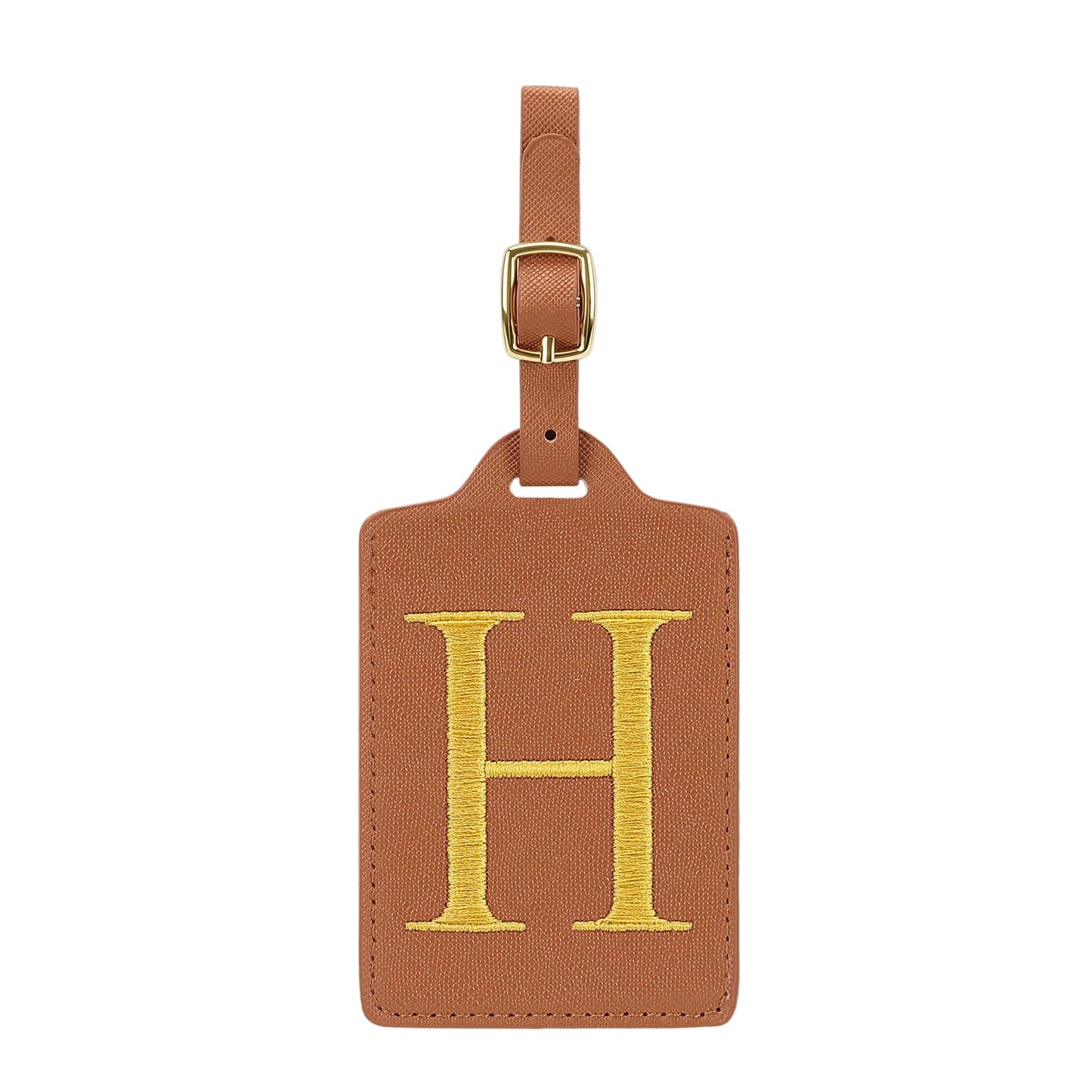 Personalized Initial Luggage Tag – Brown PU Leather Monogram Suitcase Label