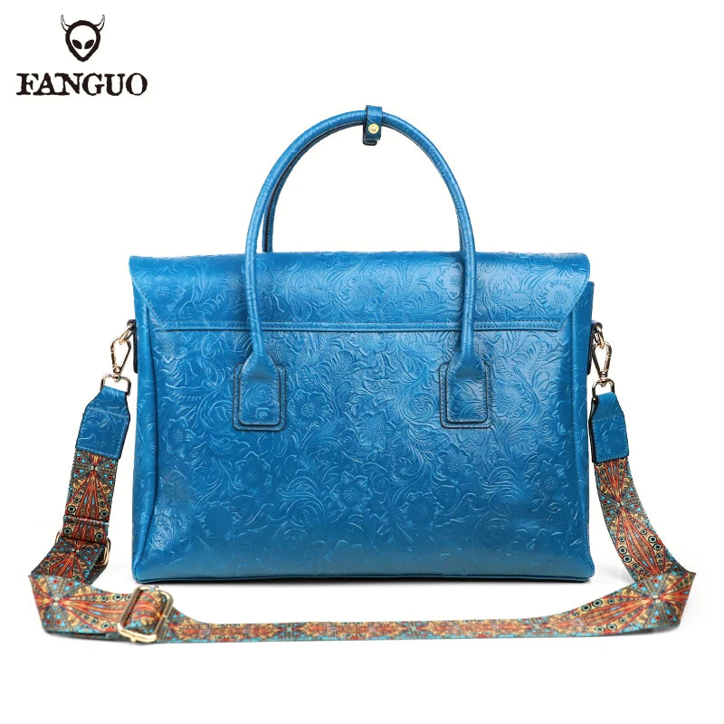 Genuine Cowhide Leather Tote Bag – Men's 14" Laptop Shoulder Bag