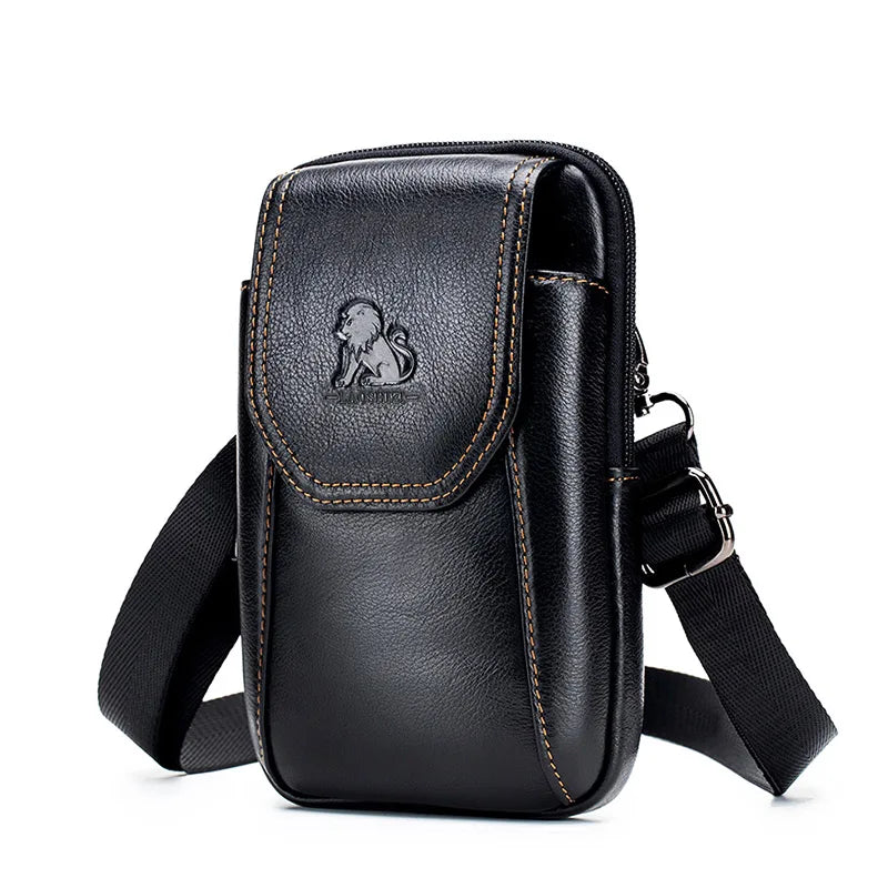 Genuine Leather Waist Bag for Men with Belt Hook