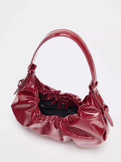 Pleated Patent Leather Shoulder Bag – Women's Underarm Hobo Purse