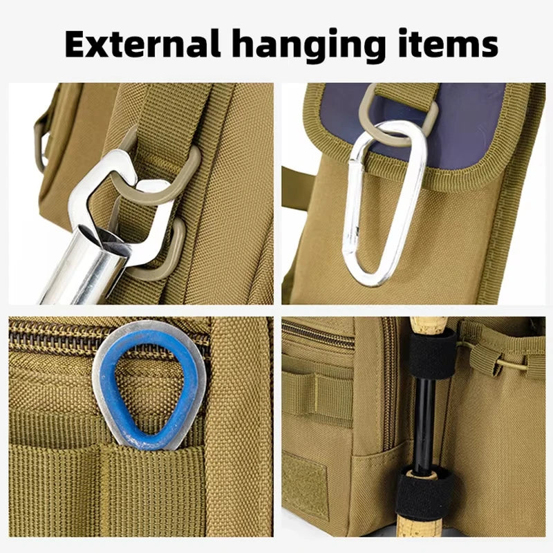 Tactical Fishing Tackle Bag with Rod Holder – Outdoor Waist Pack