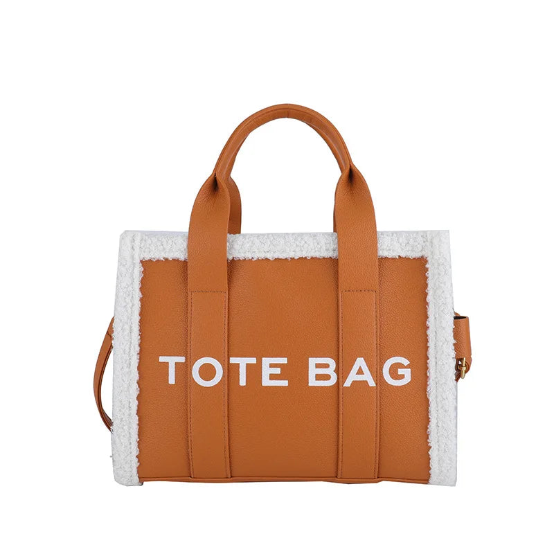 Tote Bag – Women's Quilted Letter Print Crossbody with Plush Edge
