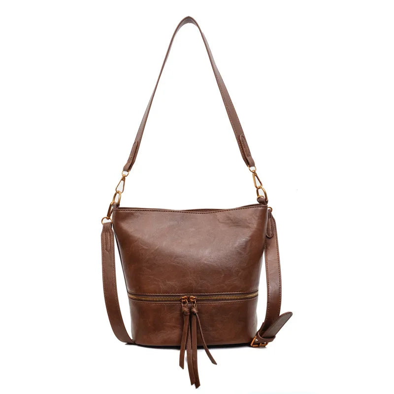 Cross-Border Retro Bag Women S Autumn Winter Versatile Commuter Shoulder Bucket Premium Messenger