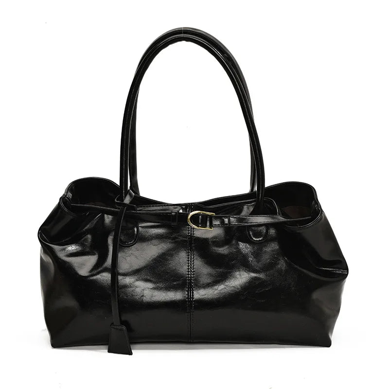 Vintage Leather Shoulder Tote Bag for Women – Large Capacity