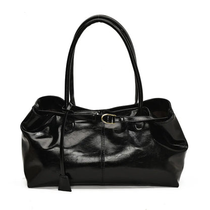 Vintage Leather Shoulder Tote Bag for Women – Large Capacity